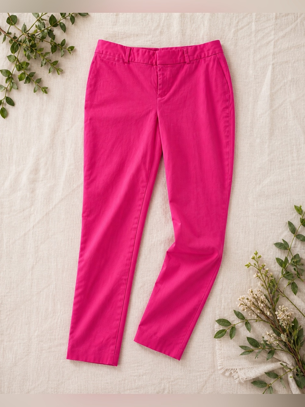 Barbiecore Pink Pants Size 6 Coastal Preppy Resort Chic Slim Straight 26.75”